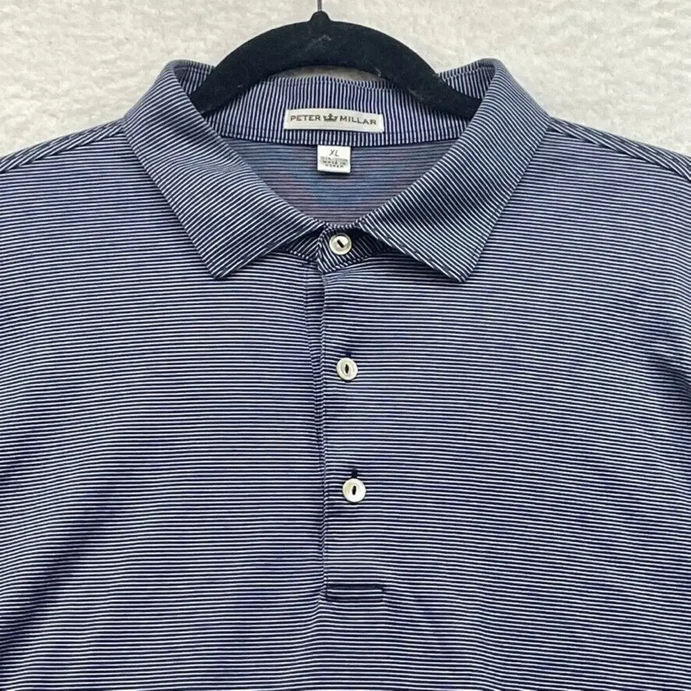 Peter Millar Shirt Mens Extra Large Blue Striped Polo Golf Crown Preppy Casual - Picture 4 of 9